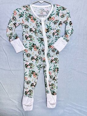 3-6M Floral Bamboo Convertible Sleeper Soft Zip Pajamas